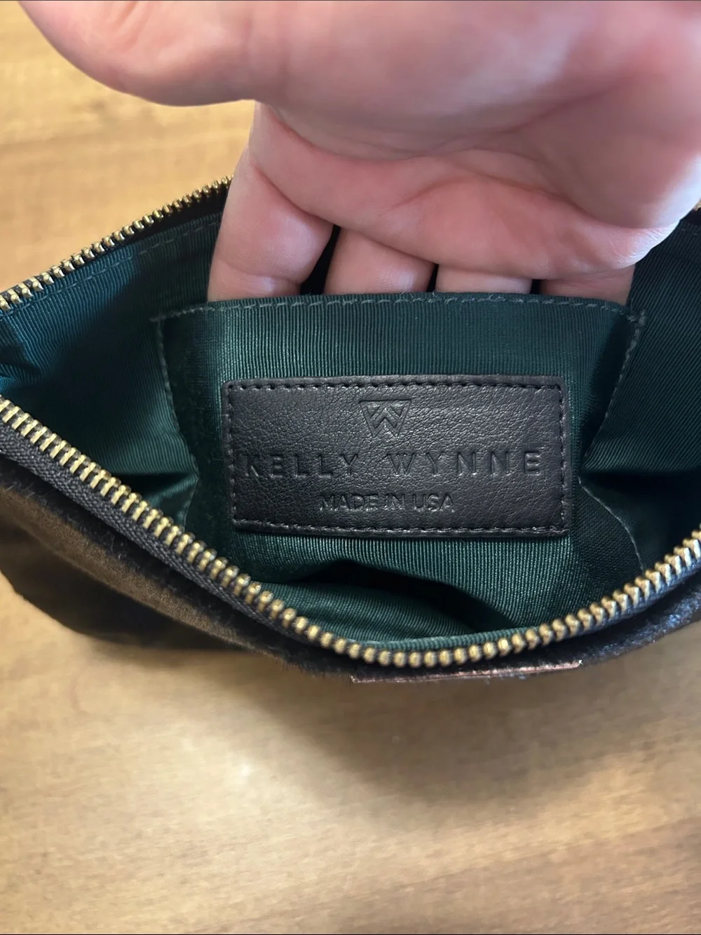 Kelly Wynne Black Calf Hair Leather Wristlet Clutch Bag